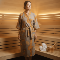 LeafKimono - Reversible Organic Cotton Bathrobe with Ginkgo Leaf Motif 4