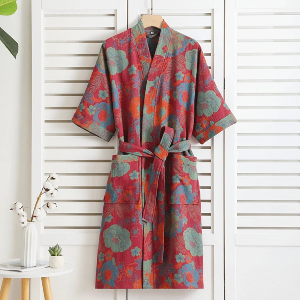 LeafKimono - Reversible Organic Cotton Bathrobe with Ginkgo Leaf Motif 6