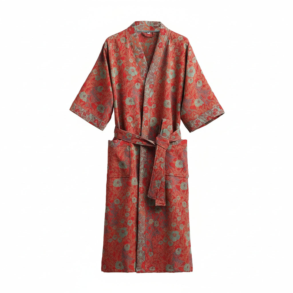 LeafKimono - Reversible Organic Cotton Bathrobe with Ginkgo Leaf Motif 7
