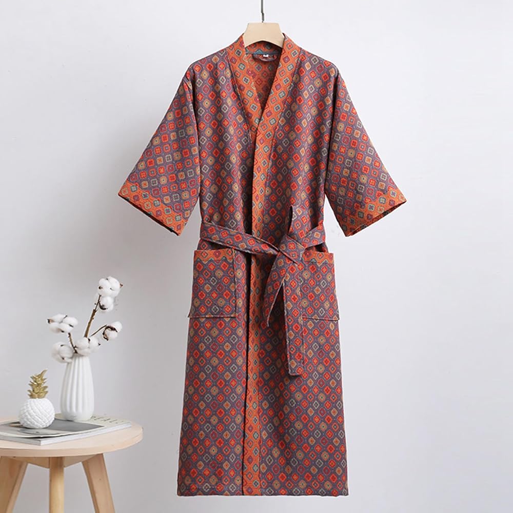 LeafKimono - Reversible Organic Cotton Bathrobe with Ginkgo Leaf Motif 9