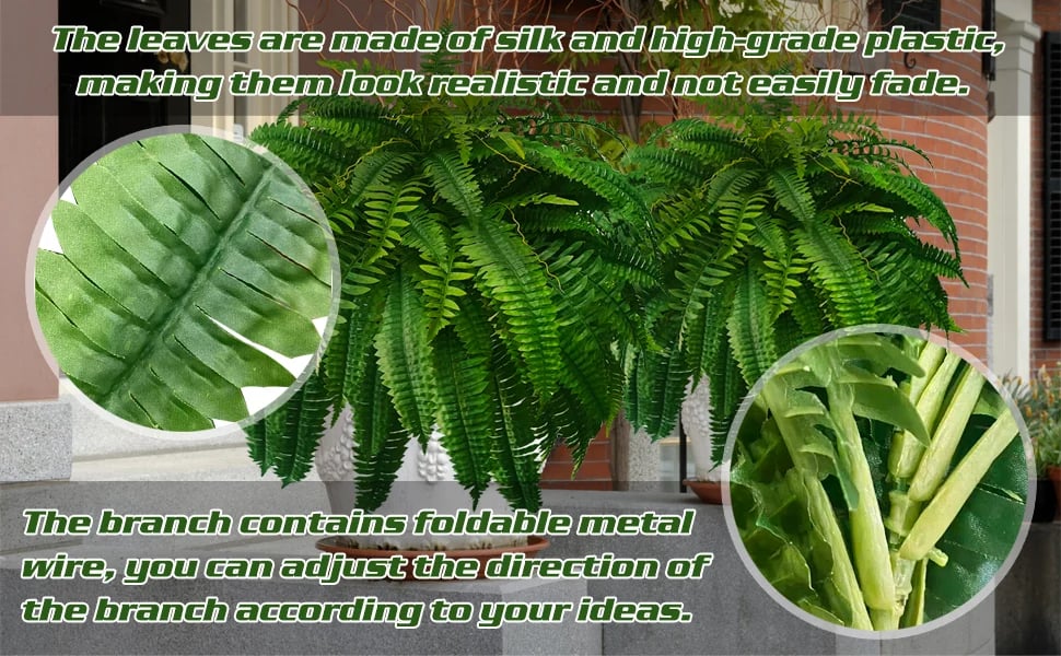 Lifelike Artificial Boston Fern - UV-Resistant Faux Plants for Outdoor Décor 7