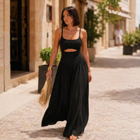 JUMPLORA – Sleeveless Wide Leg Jumpsuit with Adjustable Back Tie Detail