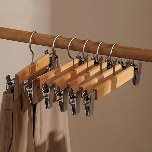 Maxwell - Wooden Pants Hangers with Clips, 10 Pack, Durable & Stylish Trouser Organizers 0
