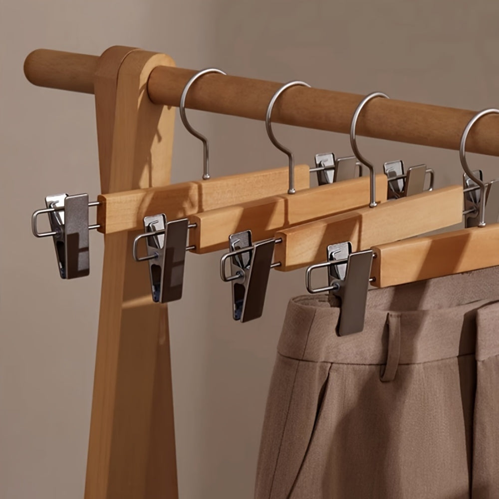 Maxwell - Wooden Pants Hangers with Clips, 10 Pack, Durable & Stylish Trouser Organizers 1
