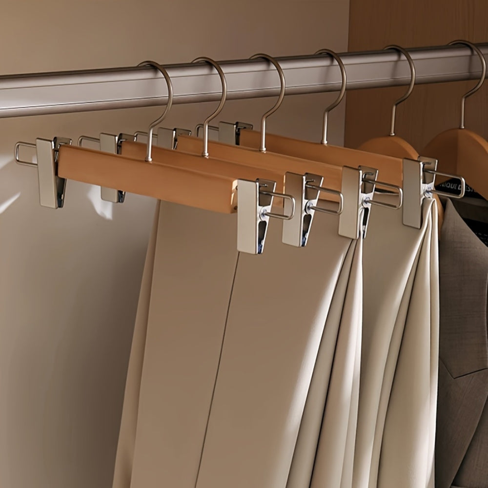 Maxwell - Wooden Pants Hangers with Clips, 10 Pack, Durable & Stylish Trouser Organizers 5