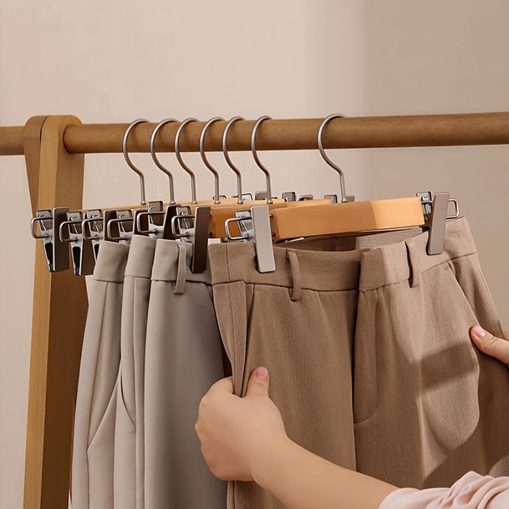 Maxwell - Wooden Pants Hangers with Clips, 10 Pack, Durable & Stylish Trouser Organizers 6