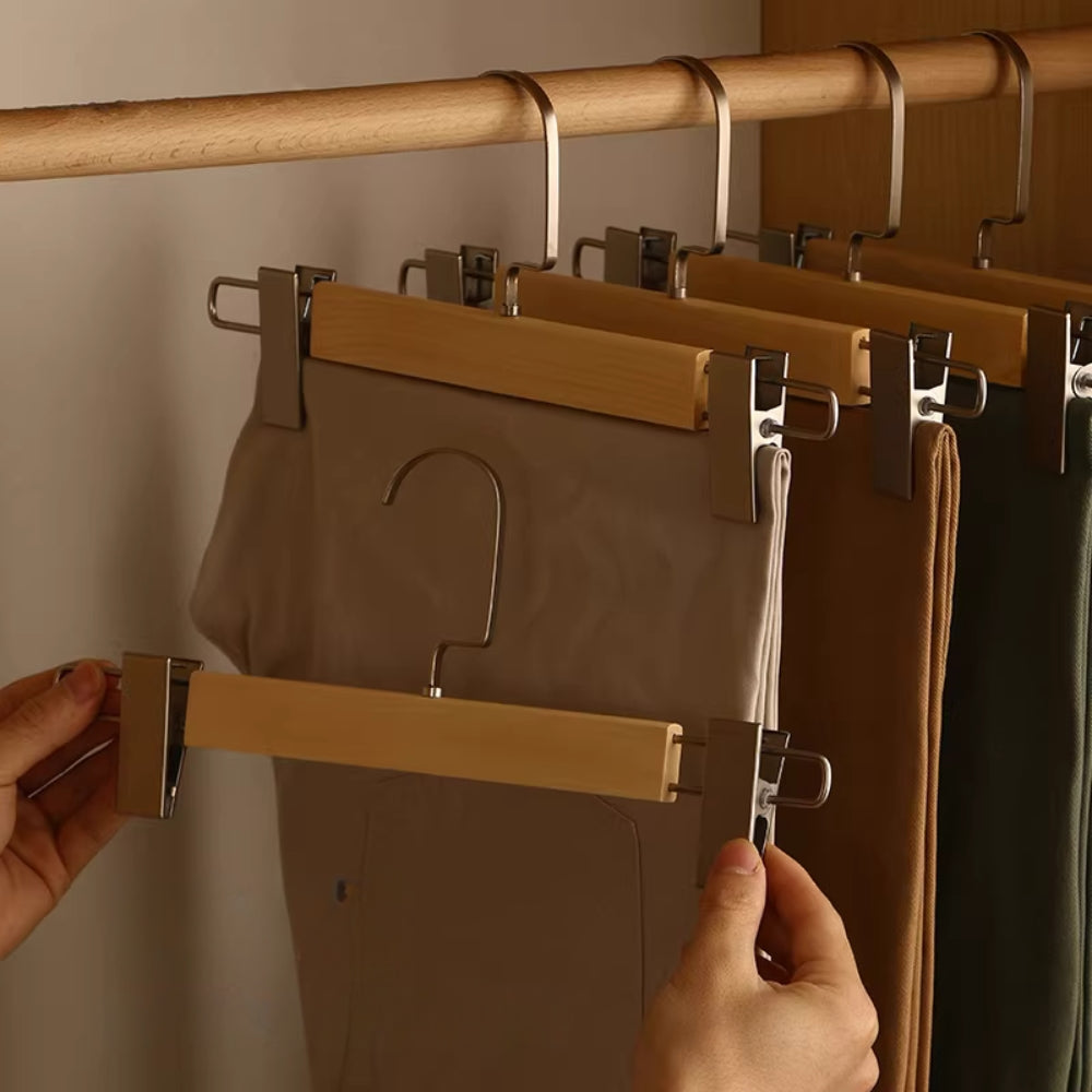 Maxwell - Wooden Pants Hangers with Clips, 10 Pack, Durable & Stylish Trouser Organizers 7