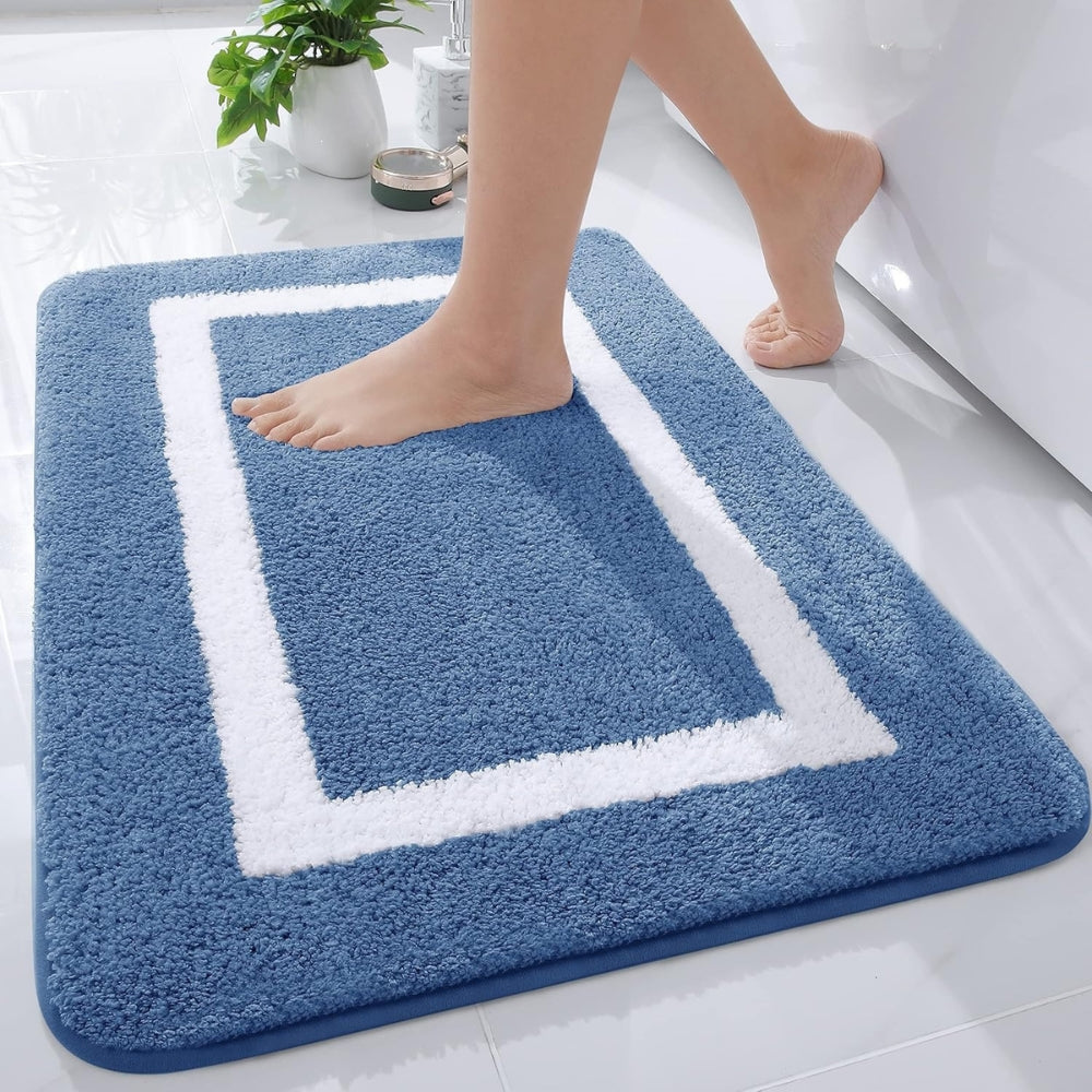 Modern Border Non-Slip Bath Mat - Soft Microfiber Bathroom Rug for Safety 1