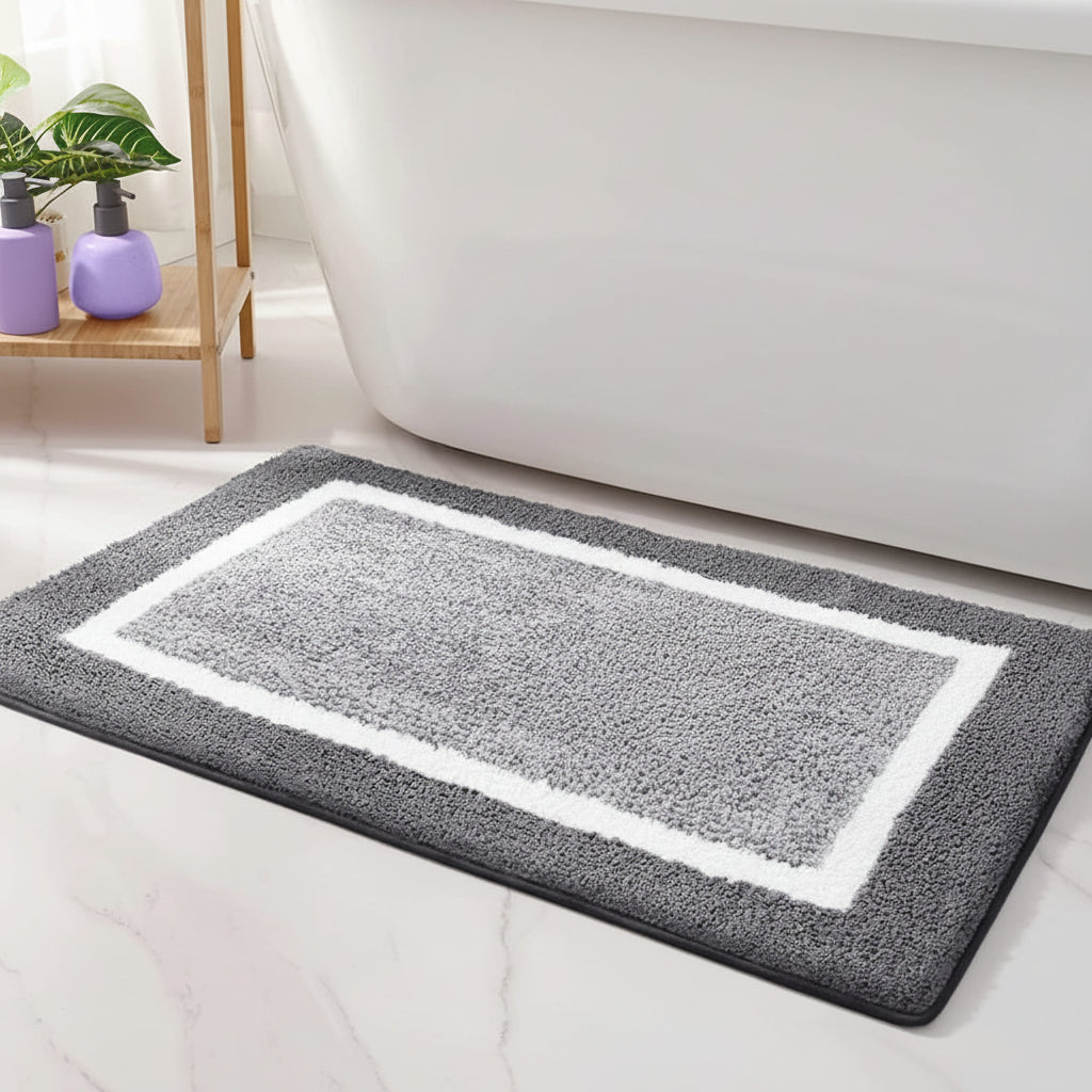 Modern Border Non-Slip Bath Mat - Soft Microfiber Bathroom Rug for Safety 10