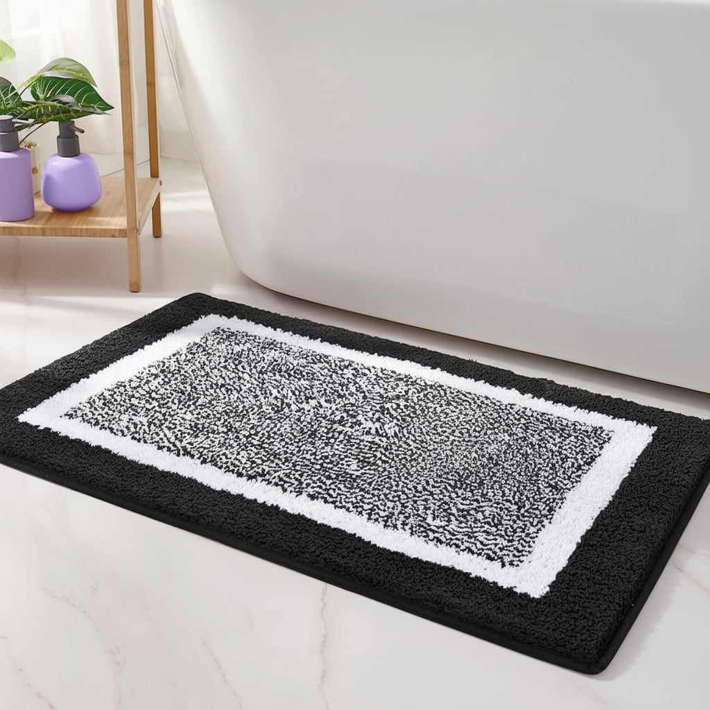 Modern Border Non-Slip Bath Mat - Soft Microfiber Bathroom Rug for Safety 2