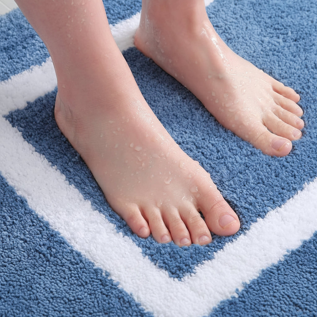 Modern Border Non-Slip Bath Mat - Soft Microfiber Bathroom Rug for Safety 4