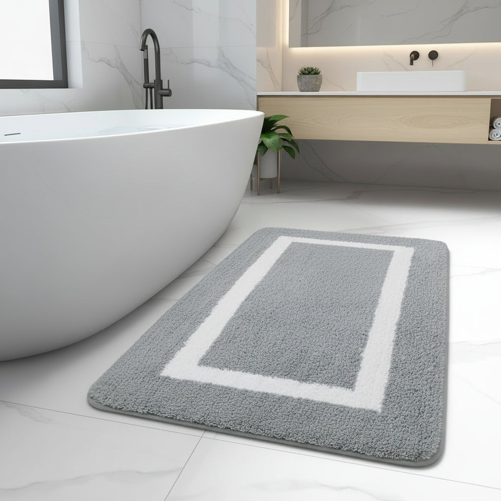 Modern Border Non-Slip Bath Mat - Soft Microfiber Bathroom Rug for Safety 6