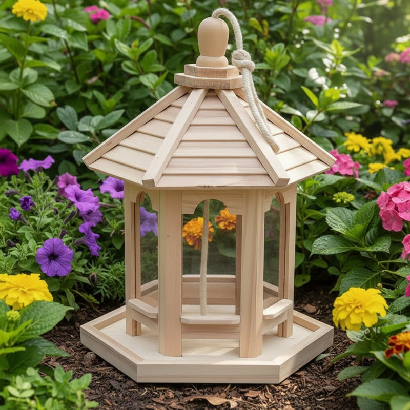 NATUREWELL – Rustic, handmade birdhouse with integrated water system made of wood 1