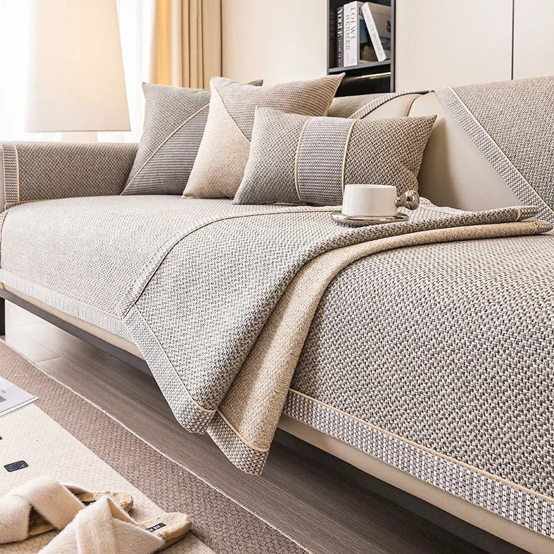 NATURWEFT Non-Slip Cotton-Linen Sofa Cover - Breathable Couch Slipcover for Year-Round Comfort 4