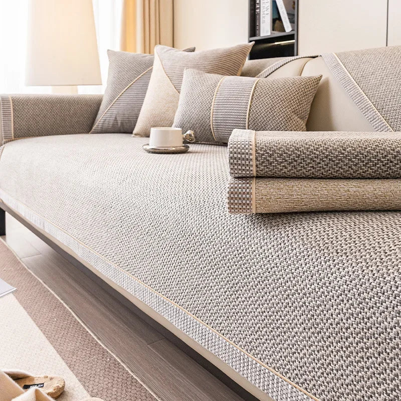 NATURWEFT Non-Slip Cotton-Linen Sofa Cover - Breathable Couch Slipcover for Year-Round Comfort 5