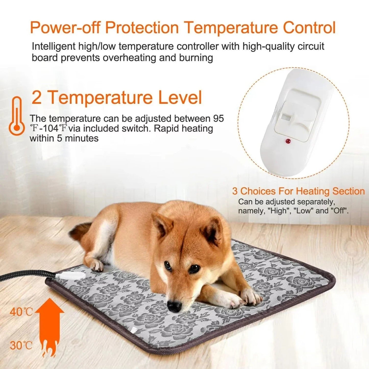 PawTherm Heated Pet Mat - Waterproof Design with Temperature Control for Dogs & Cats 1