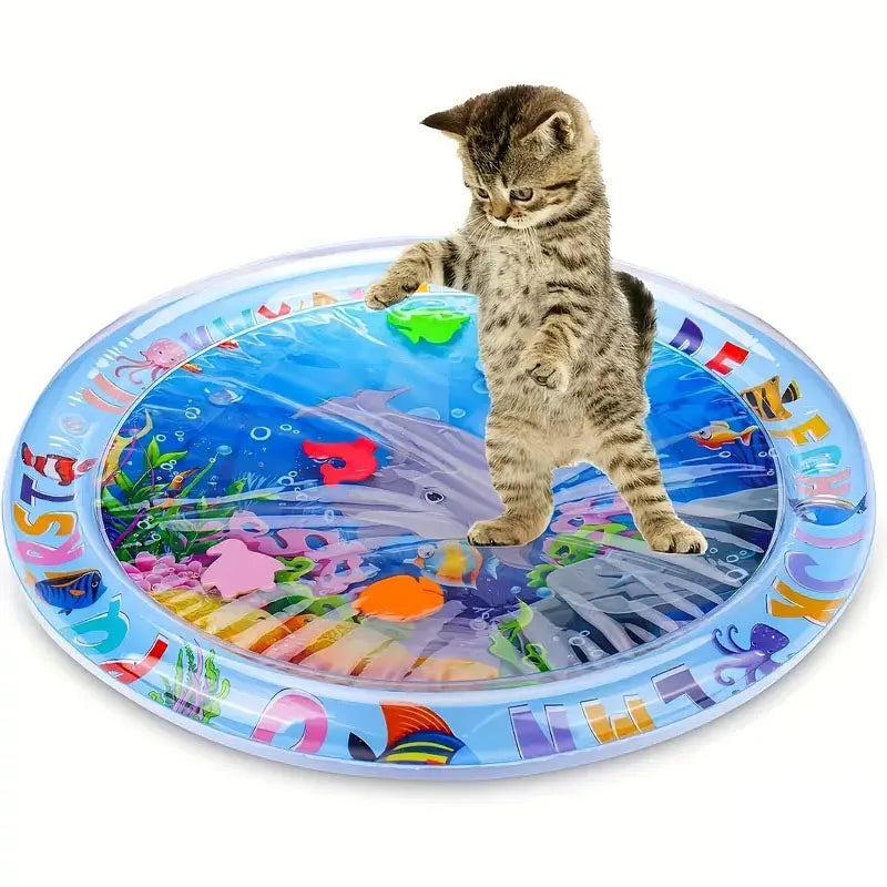 Pet Sensory Water Mat - Inflatable Ocean-Themed Cooling Play Mat for Cats and Small Pets 0