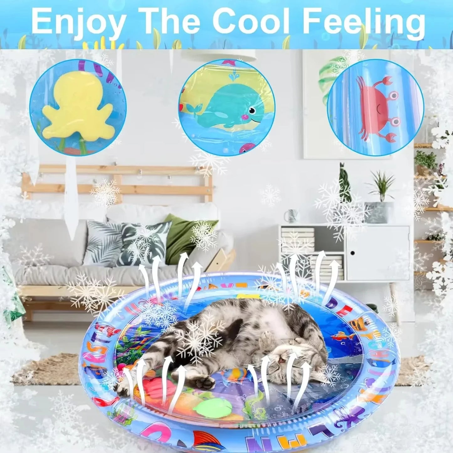 Pet Sensory Water Mat - Inflatable Ocean-Themed Cooling Play Mat for Cats and Small Pets 1