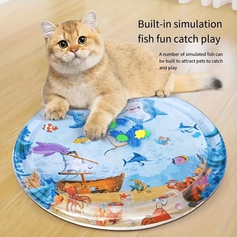 Pet Sensory Water Mat - Inflatable Ocean-Themed Cooling Play Mat for Cats and Small Pets 3