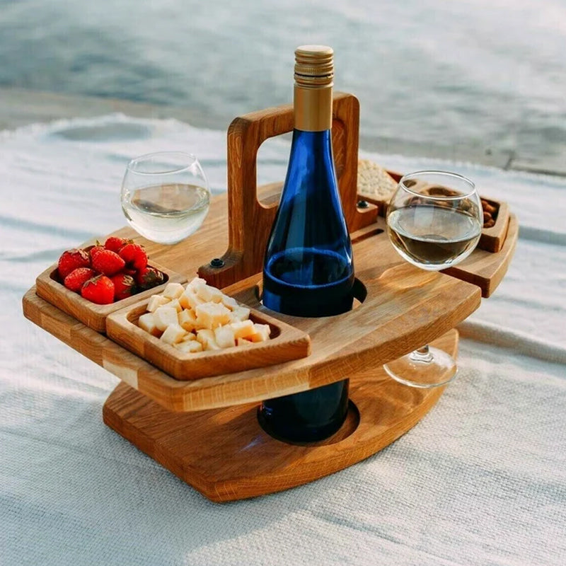 Portable Wooden Folding Picnic Table with Snack Compartments for Outdoor Use 0
