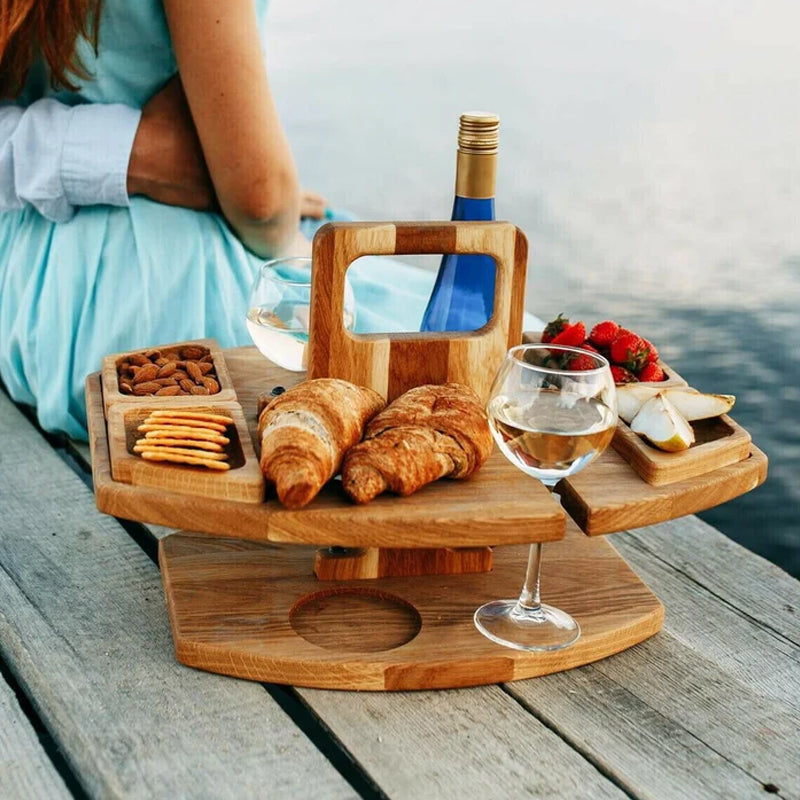 Portable Wooden Folding Picnic Table with Snack Compartments for Outdoor Use 2