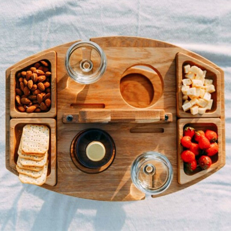Portable Wooden Folding Picnic Table with Snack Compartments for Outdoor Use 4
