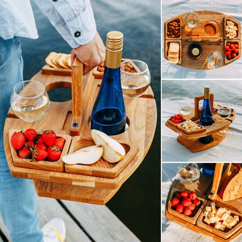 Portable Wooden Folding Picnic Table with Snack Compartments for Outdoor Use 5