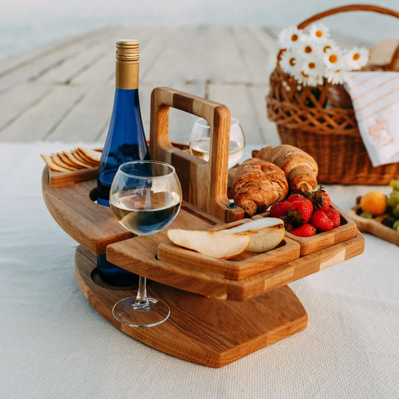Portable Wooden Folding Picnic Table with Snack Compartments for Outdoor Use 6