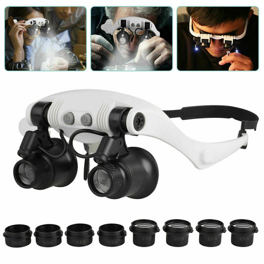PrecisionPro Headband Magnifier with LED Light & 4 Interchangeable Lenses 0