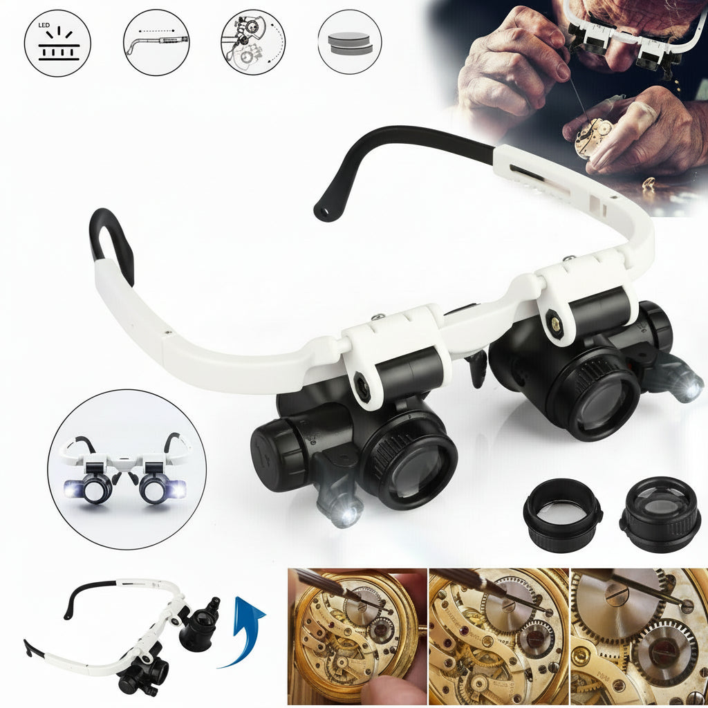 PrecisionPro Headband Magnifier with LED Light & 4 Interchangeable Lenses 3