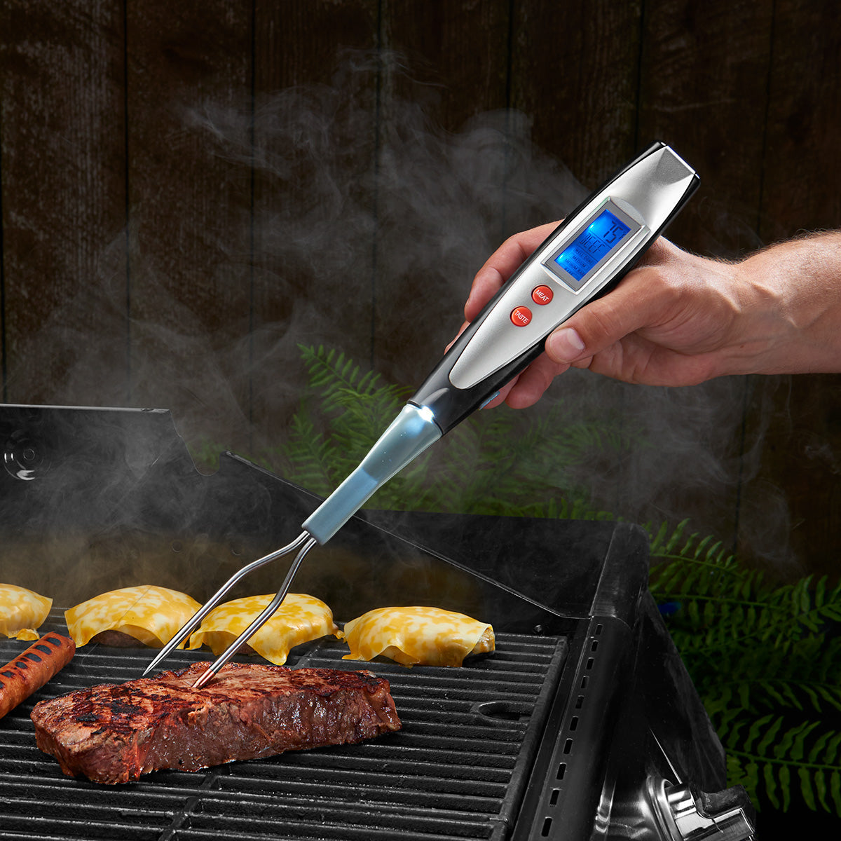Precision Grilling - Digital BBQ Fork Meat Thermometer with LED Light 0