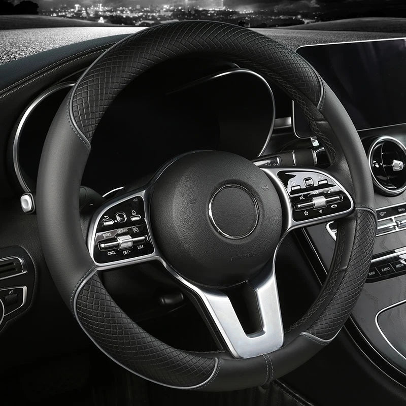 Premium Faux Leather Steering Wheel Cover with Diamond Pattern - Anti-Slip Grip for Cars 0