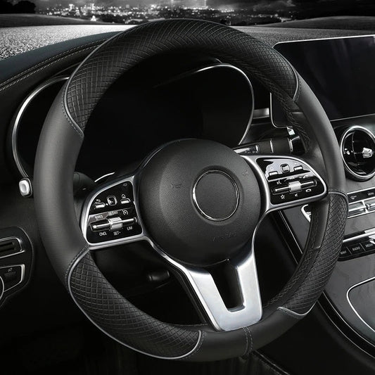 Premium Faux Leather Steering Wheel Cover with Diamond Pattern - Anti-Slip Grip for Cars 0