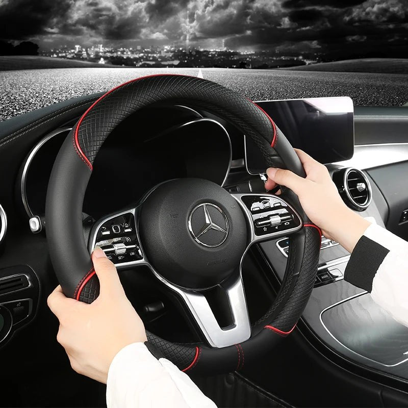 Premium Faux Leather Steering Wheel Cover with Diamond Pattern - Anti-Slip Grip for Cars 1