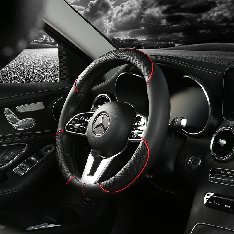 Premium Faux Leather Steering Wheel Cover with Diamond Pattern - Anti-Slip Grip for Cars 2