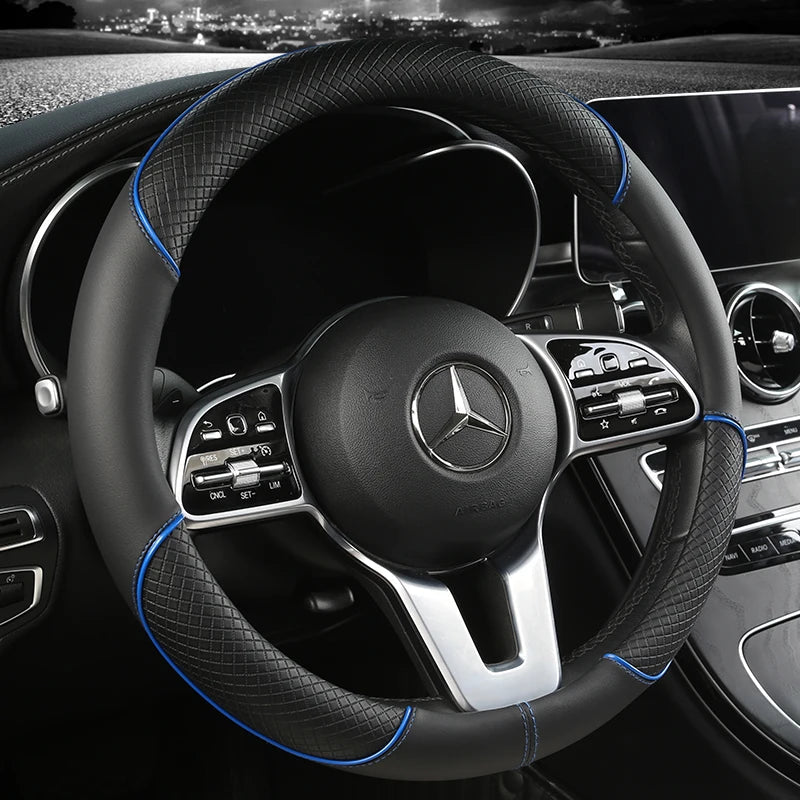 Premium Faux Leather Steering Wheel Cover with Diamond Pattern - Anti-Slip Grip for Cars 3