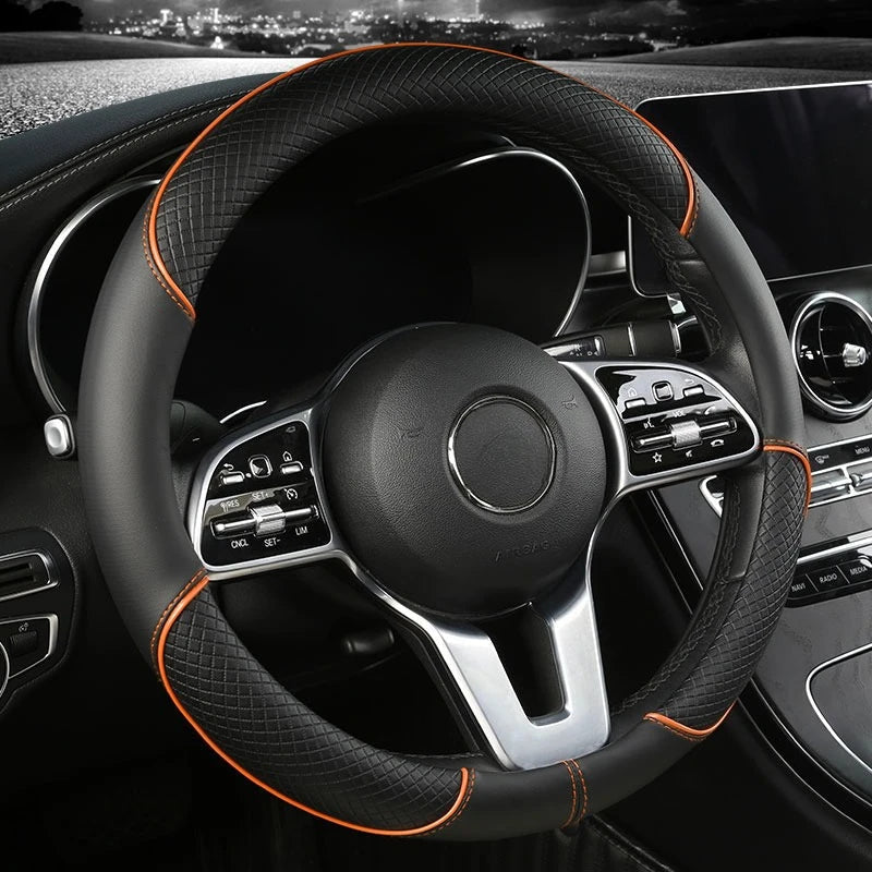 Premium Faux Leather Steering Wheel Cover with Diamond Pattern - Anti-Slip Grip for Cars 5