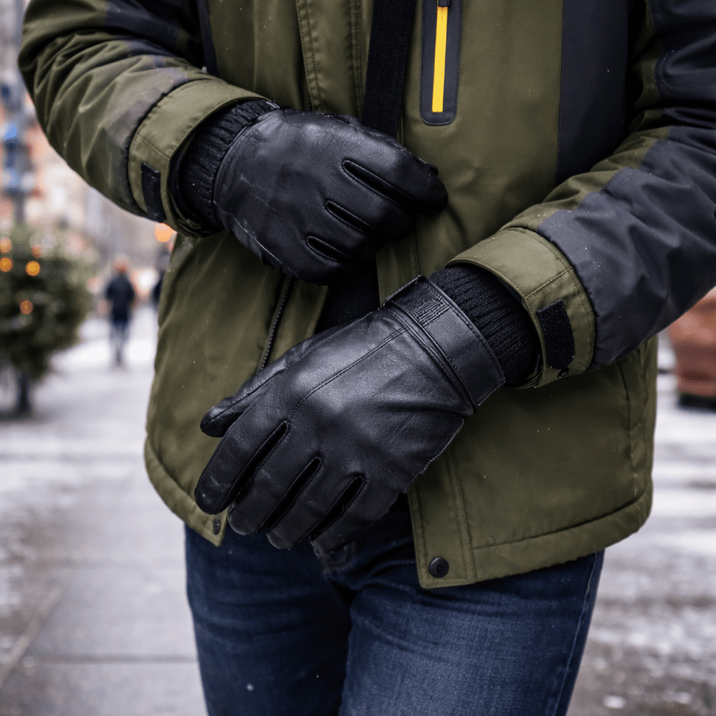 Premium Leather Gloves - Black Leather Gloves with Warm Lining for Winter 0