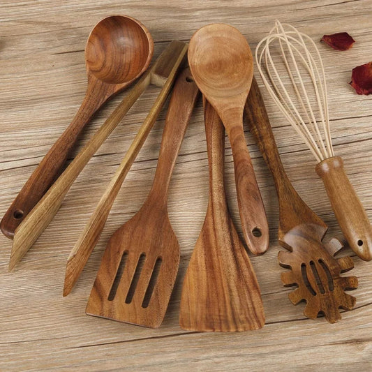 Premium Wooden Cooking Utensils Set - 7 Durable, Non-Stick Kitchen Tools 0