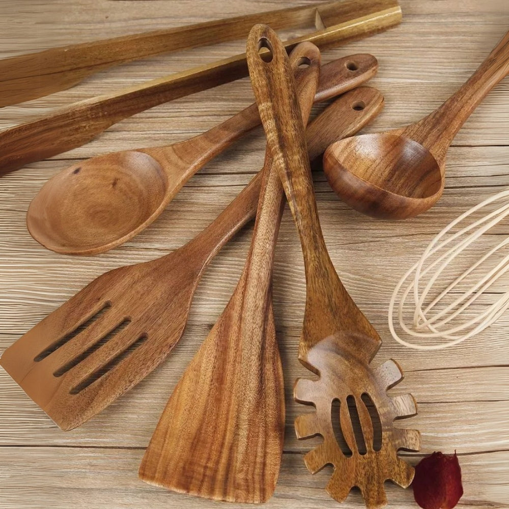 Premium Wooden Cooking Utensils Set - 7 Durable, Non-Stick Kitchen Tools 4