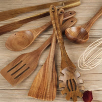 Premium Wooden Cooking Utensils Set - 7 Durable, Non-Stick Kitchen Tools 4