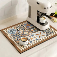 Retro Tile Design Coffee Mat - Super Absorbent Non-Slip Coffee Bar Mat 0