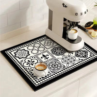 Retro Tile Design Coffee Mat - Super Absorbent Non-Slip Coffee Bar Mat 1