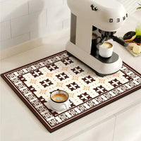 Retro Tile Design Coffee Mat - Super Absorbent Non-Slip Coffee Bar Mat 10