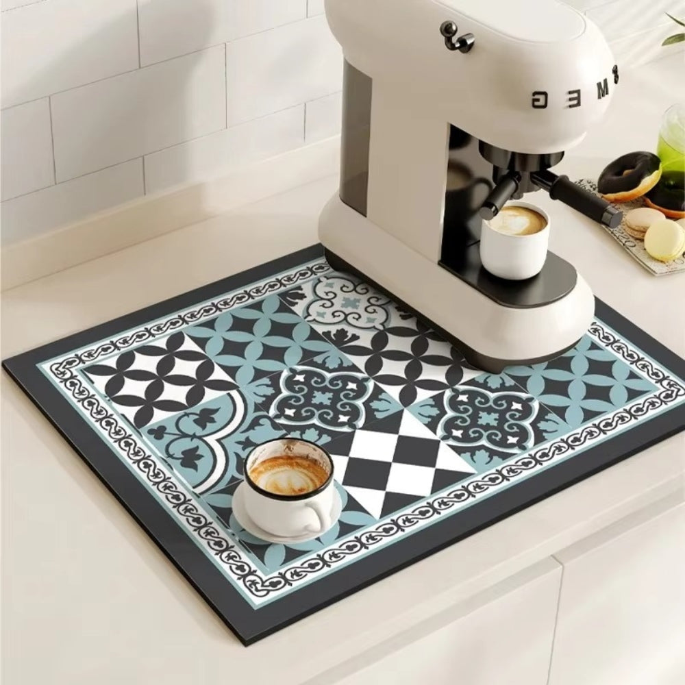 Retro Tile Design Coffee Mat - Super Absorbent Non-Slip Coffee Bar Mat 11