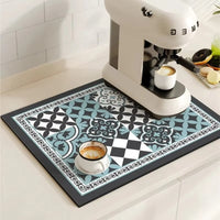 Retro Tile Design Coffee Mat - Super Absorbent Non-Slip Coffee Bar Mat 11