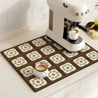 Retro Tile Design Coffee Mat - Super Absorbent Non-Slip Coffee Bar Mat 2