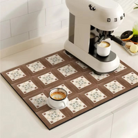Retro Tile Design Coffee Mat - Super Absorbent Non-Slip Coffee Bar Mat 6