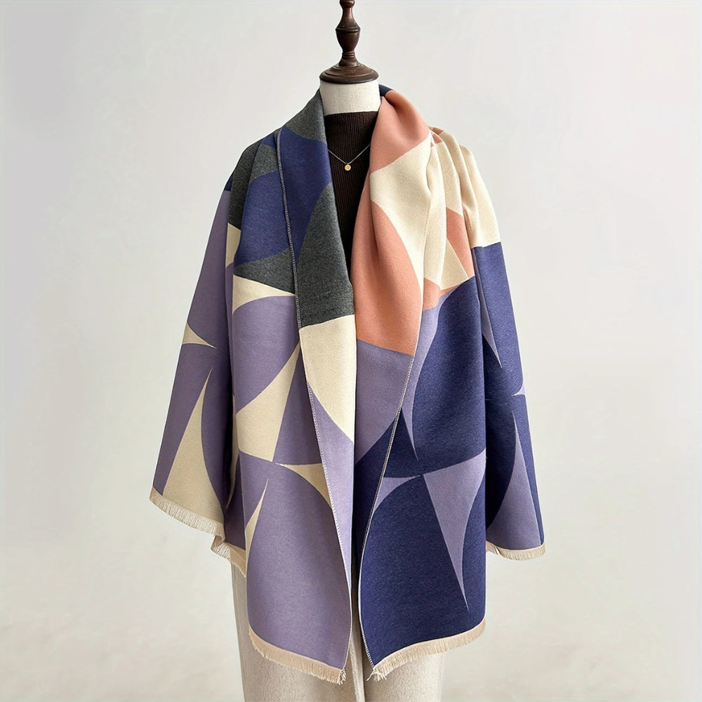 Reversible Poncho Scarf - Soft Microfiber Blend with Geometric Design 2