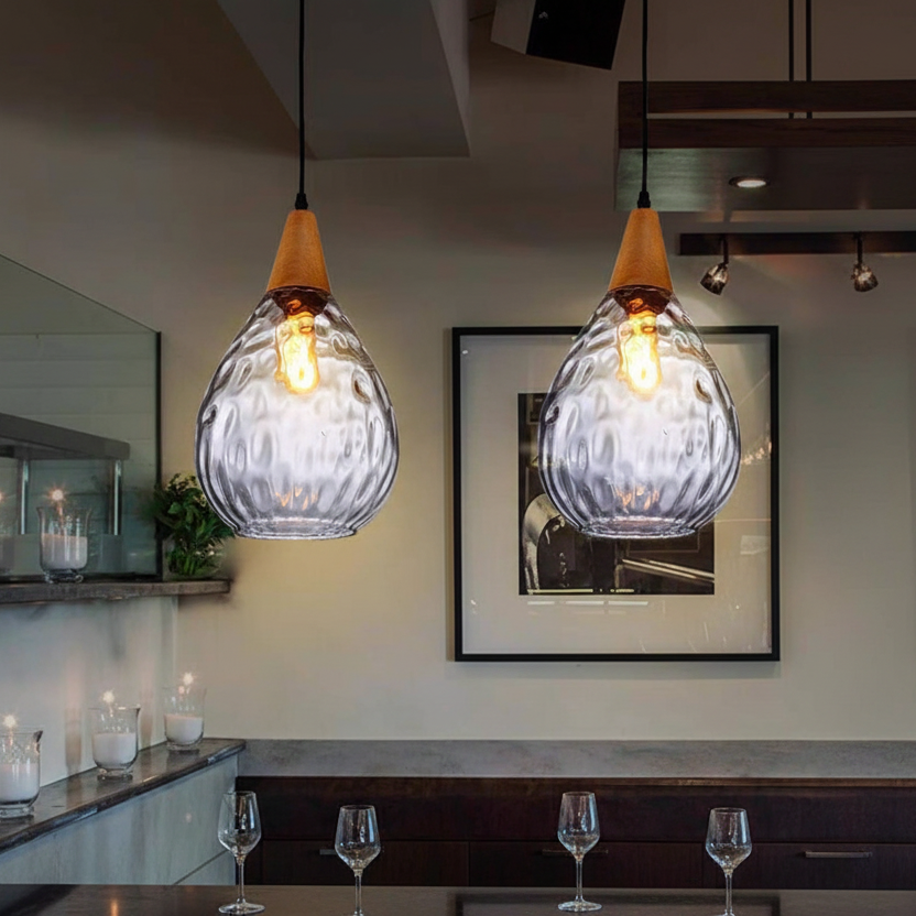 Royelux Vintage Teardrop Pendant Light - Elegant Glass Hanging Fixture for Kitchen 0